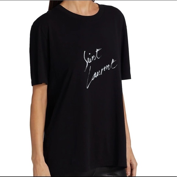 Saint Laurent Cotton Logo Tee: Black - Picture 3 of 13